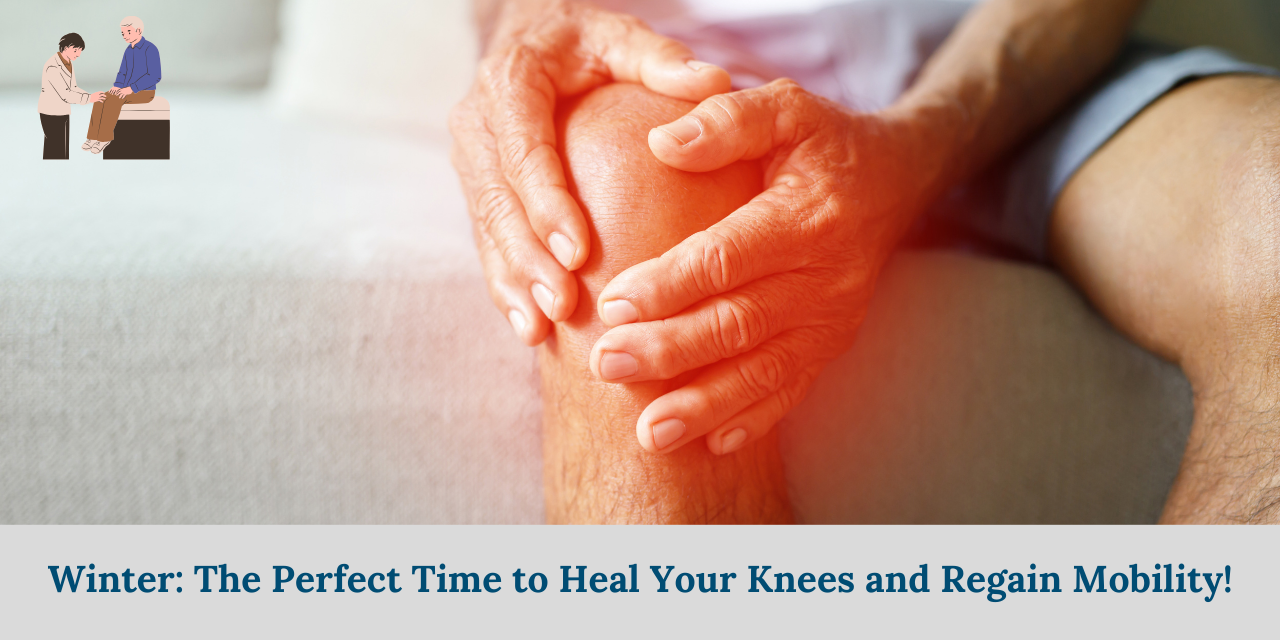 Winter knee treatment recovery benefits - patient walking in snow with healthy knees