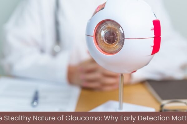 The Stealthy Nature of Glaucoma: Why Early Detection Matters "Close-up of an eye with glaucoma, highlighting vision loss risk and the importance of early detection for eye health.